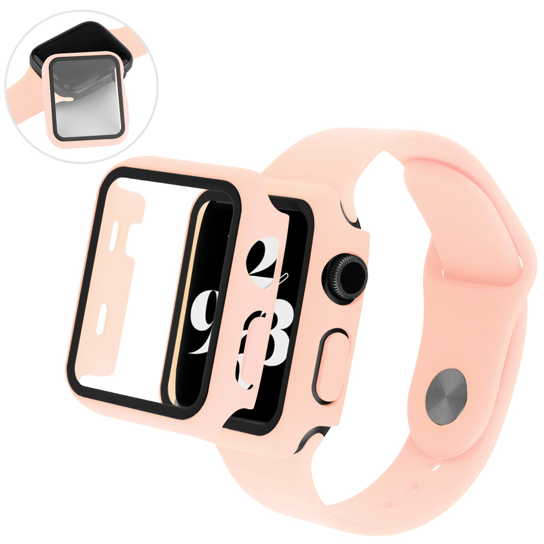Silicone Watch Strap with PC Frame+Tempered Glass Screen Protector Anti-scratch Replacement for Apple Watch Series 7 45mm Silicone Watch Strap with PC Frame+Tempered Glass Screen Protector Anti-scratch Replacement for Apple Watch Series 7 45mm